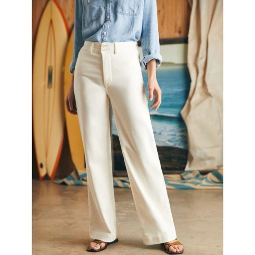 Faherty Stretch Terry Harbor Wide Leg Pants - Egret
